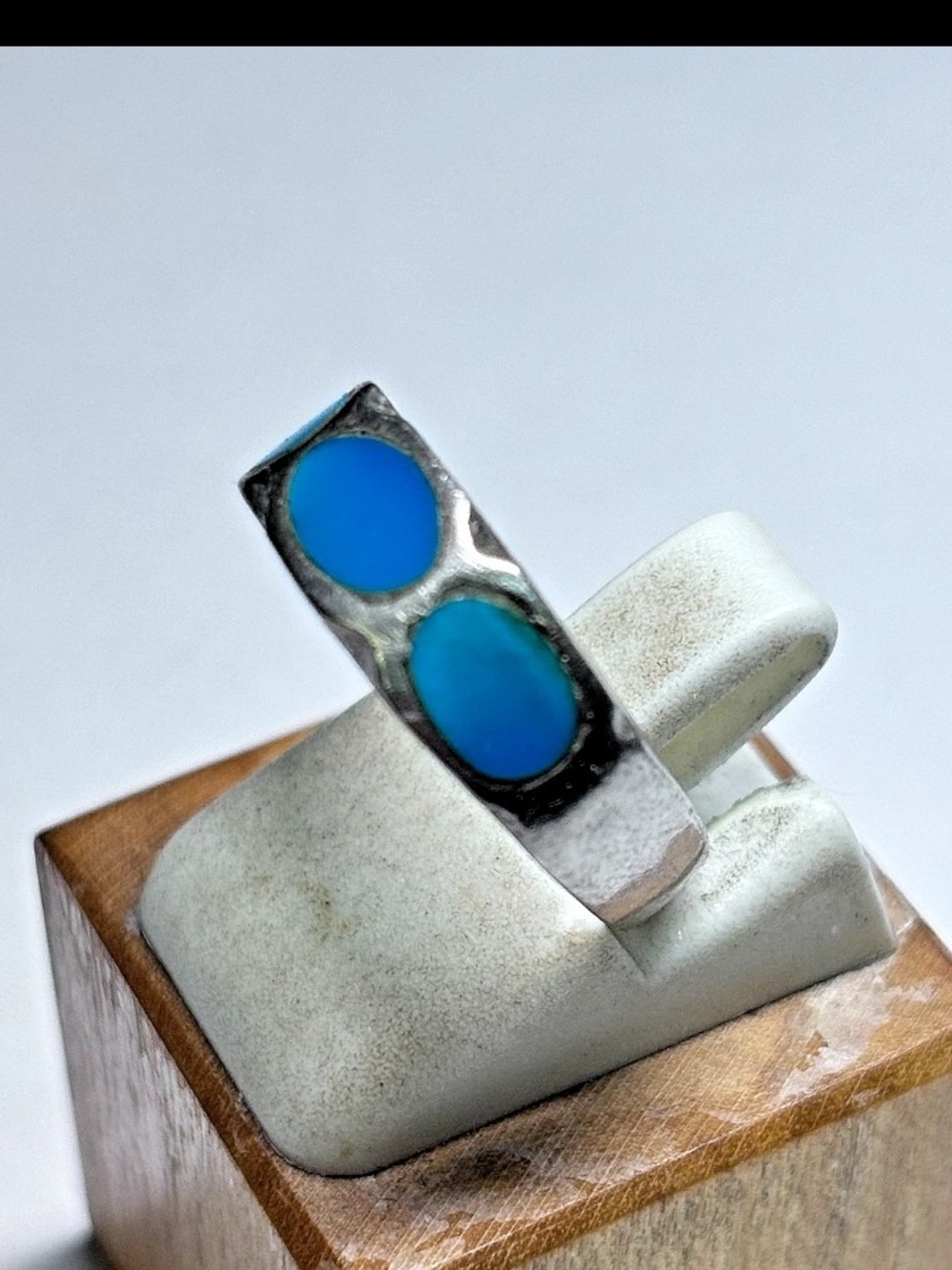 Sterling Silver Turquoise Inlay Band - Women's Blue Ring - Picture 3 of 6